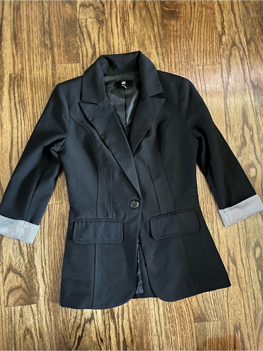 Iz Byer Black Single-Button Tailored Blazer with Striped Cuffs